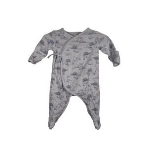 Janie and Jack Footed One Piece Baby 0-3 Months Blue Woodland Toile Kimono Wrap